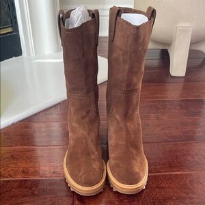 Tamara Mellon Brown Suede Lace-Up Mid-Calf Boots